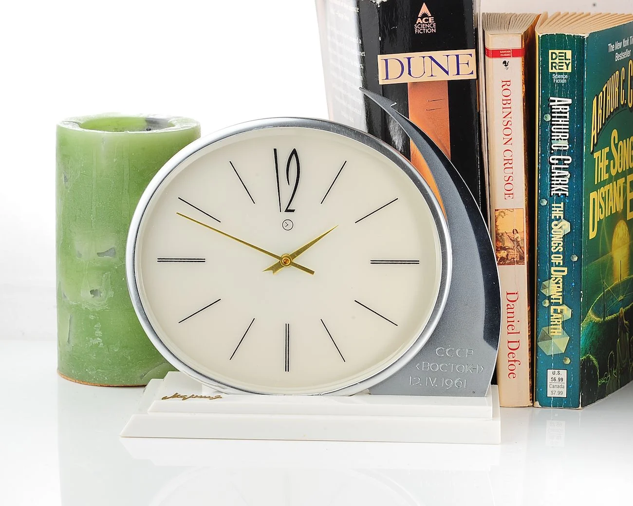 Molnija Vostok-1 space flight commemoration table clock, from January 1966 - with box &passport!