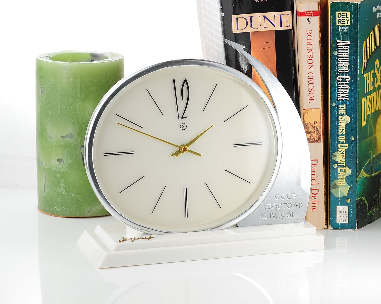 Molnija Vostok-1 space flight commemoration table clock, from January 1966 - with box &passport!