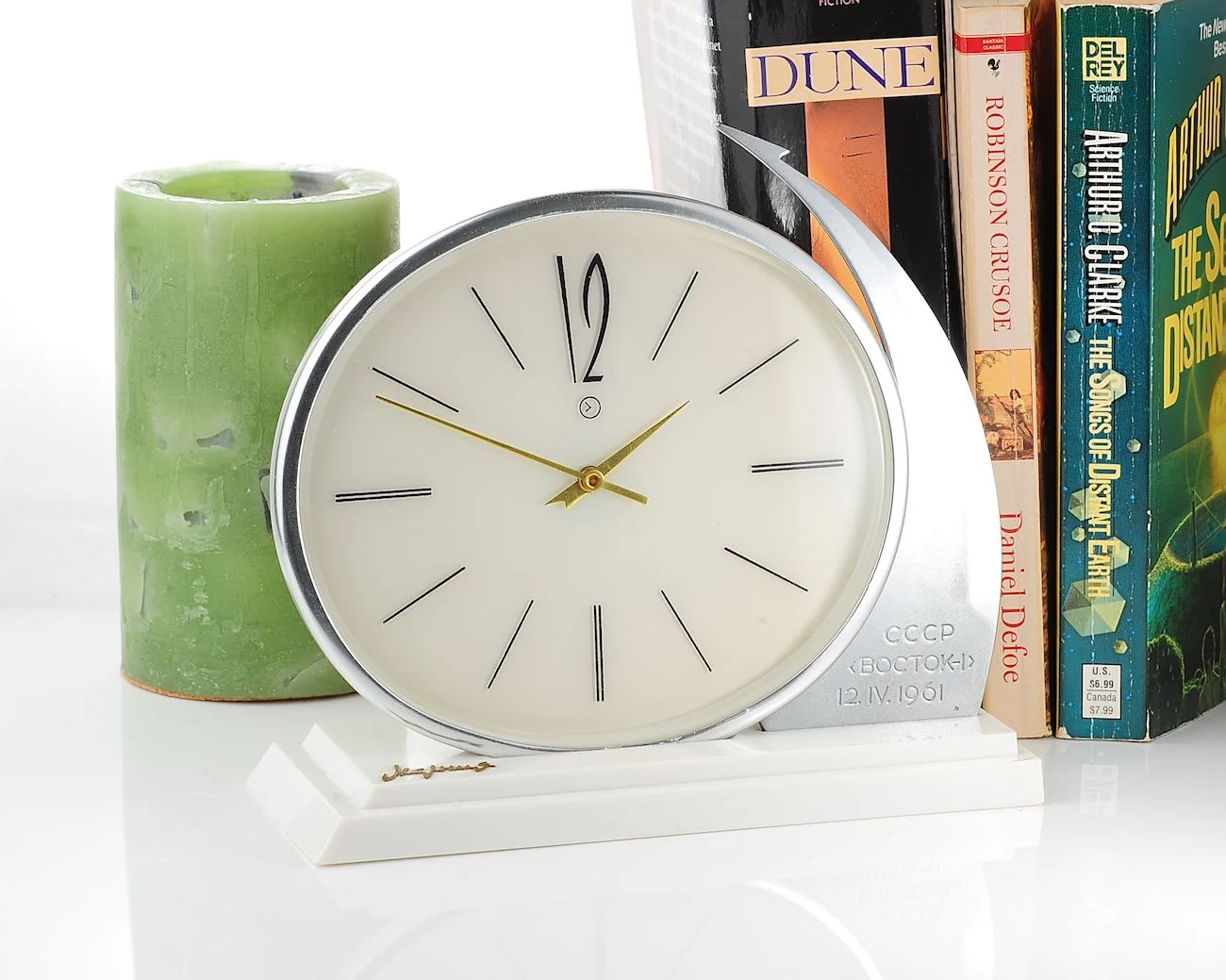 Molnija Vostok-1 space flight commemoration table clock, from January 1966 - with box &passport!