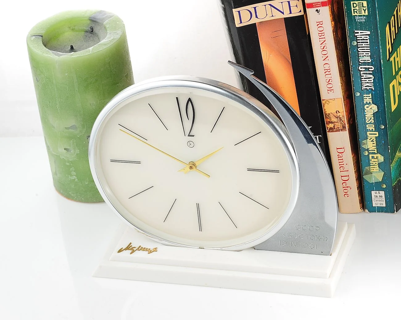 Molnija Vostok-1 space flight commemoration table clock, from January 1966 - with box &passport!