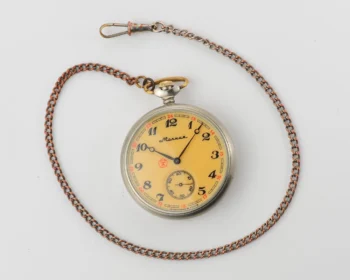 Vintage Soviet Molnija mechanical pocket watch, with sailship on the back!