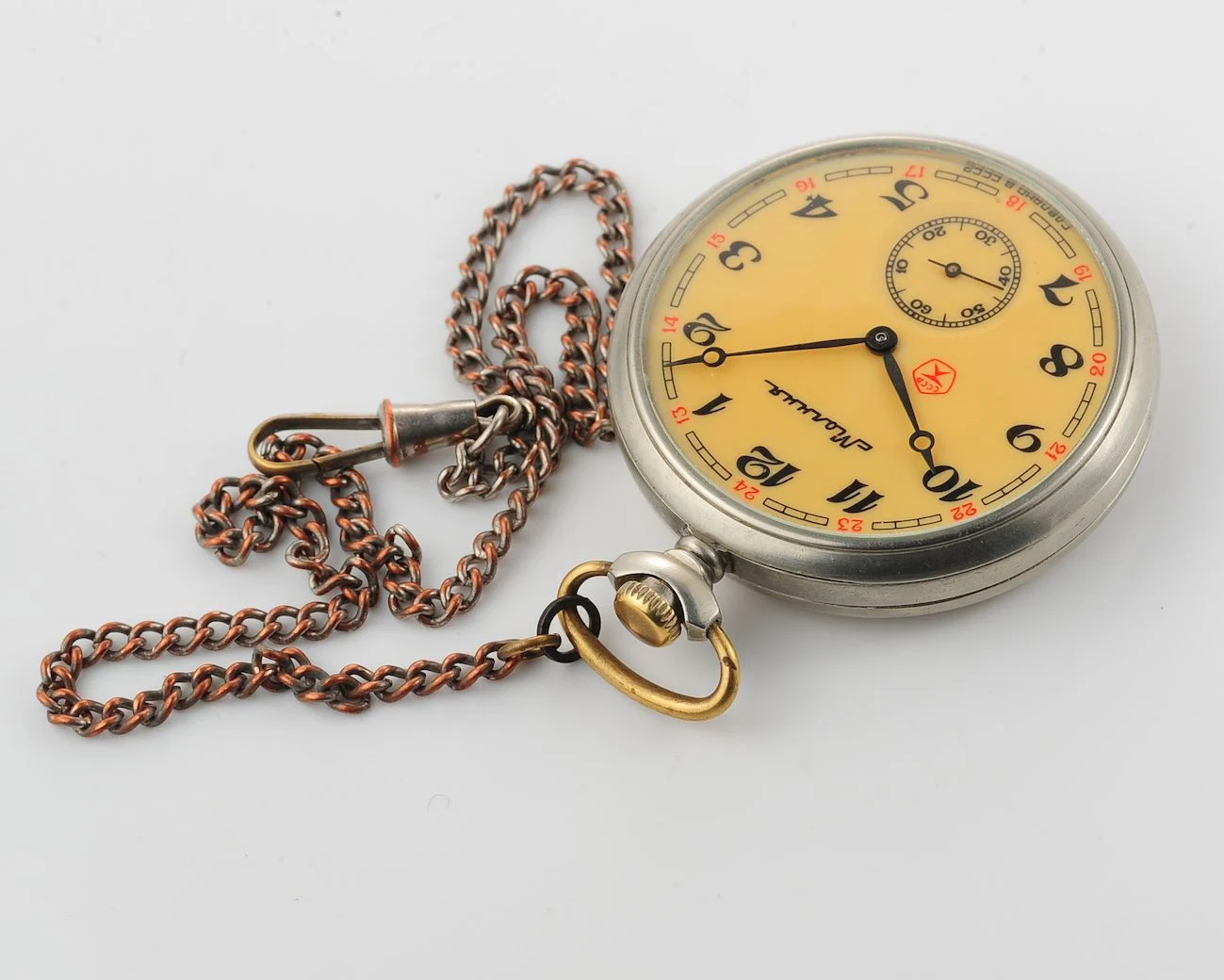 Vintage Soviet Molnija mechanical pocket watch, with sailship on the back!