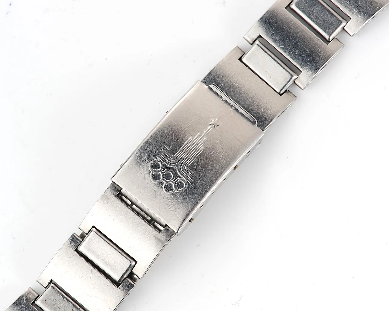 Vintage Soviet stainless steel 18mm watch bracelet with Olympic buckle