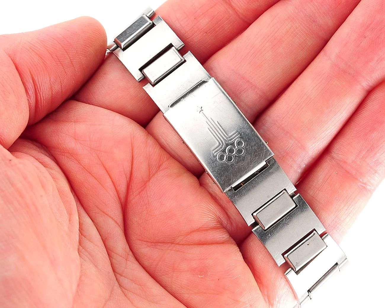 Vintage Soviet stainless steel 18mm watch bracelet with Olympic buckle