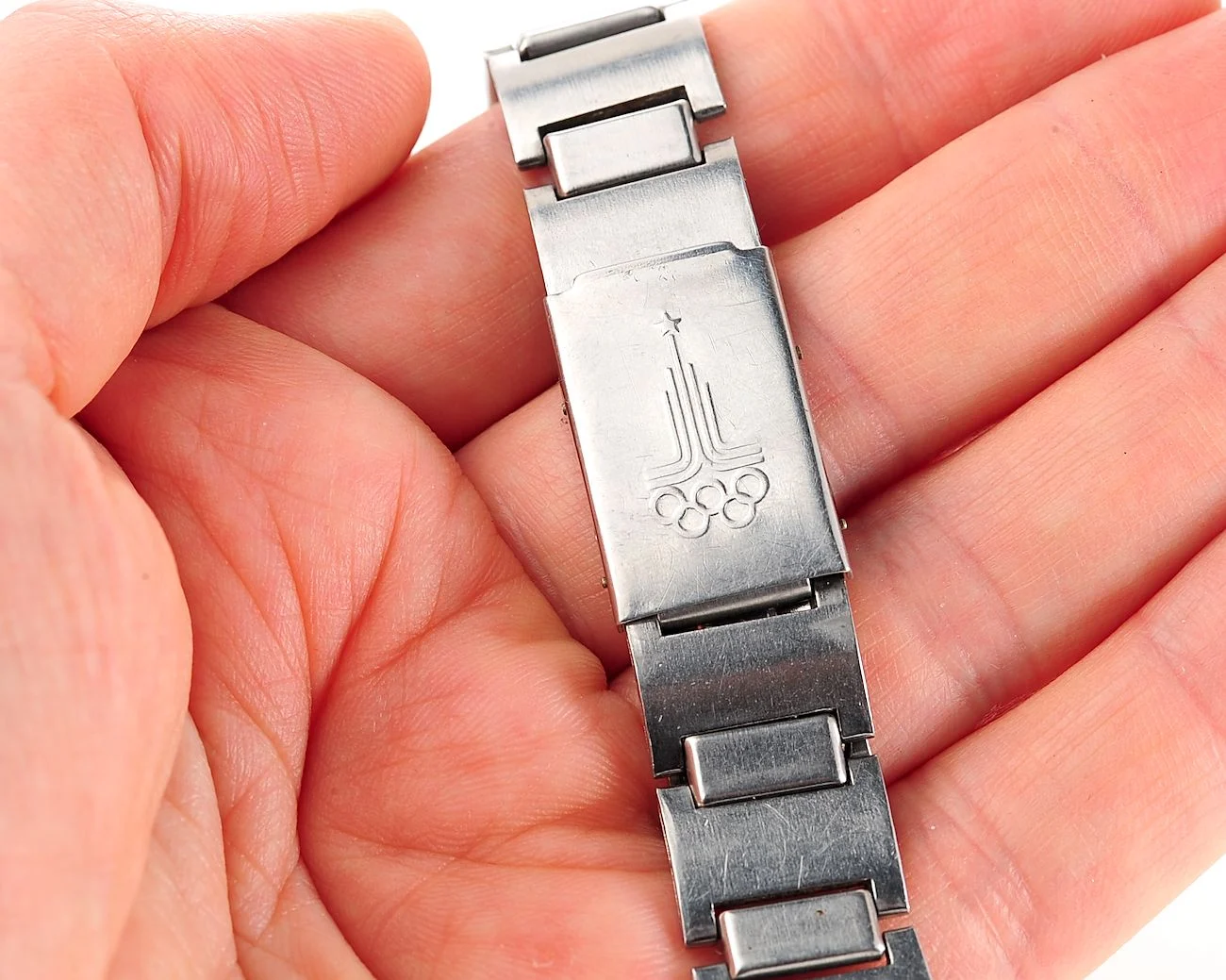 Vintage Soviet stainless steel 18mm watch bracelet with Olympic buckle