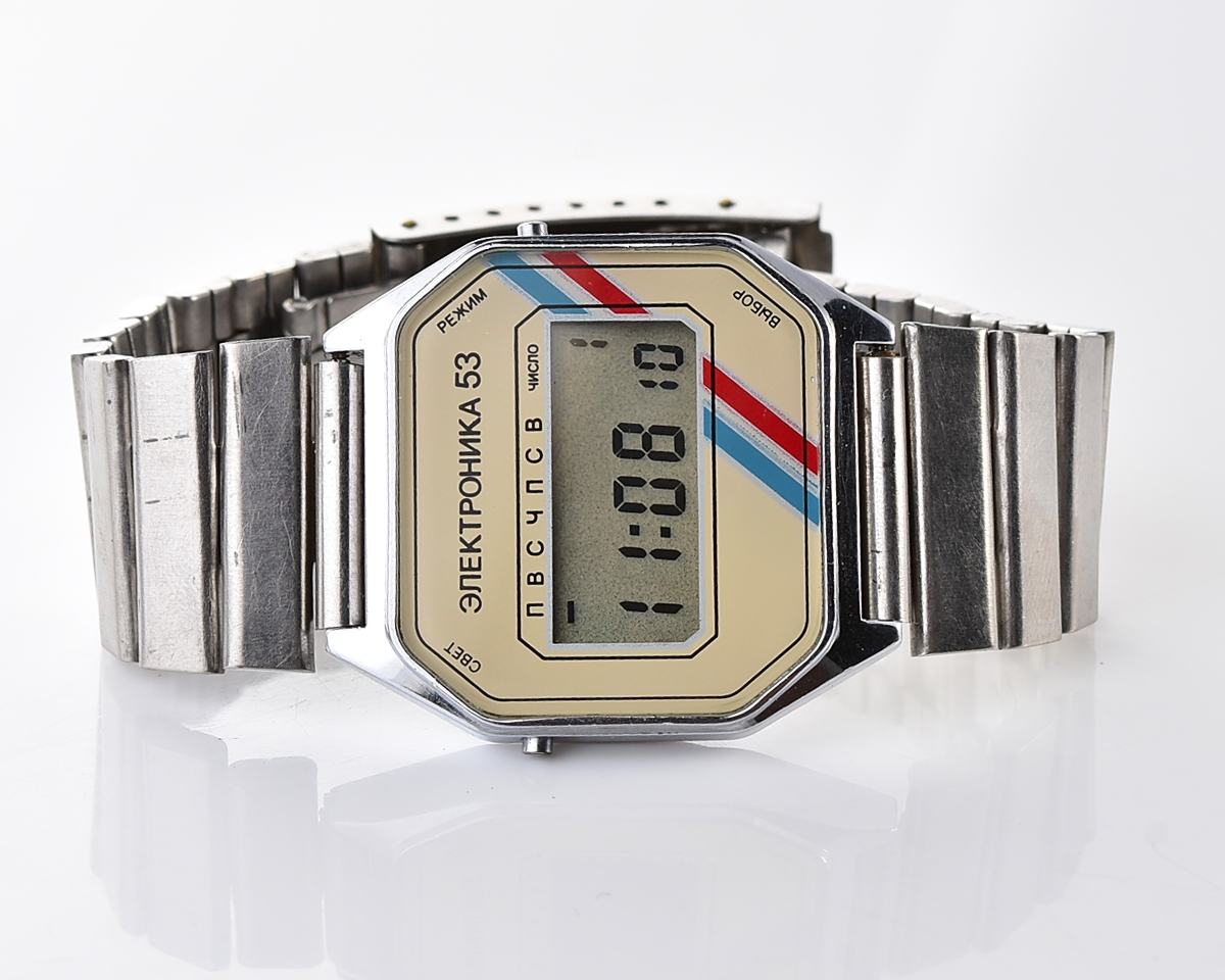 Digital vintage USSR wristwatch Electronika-53 with uncommon mask