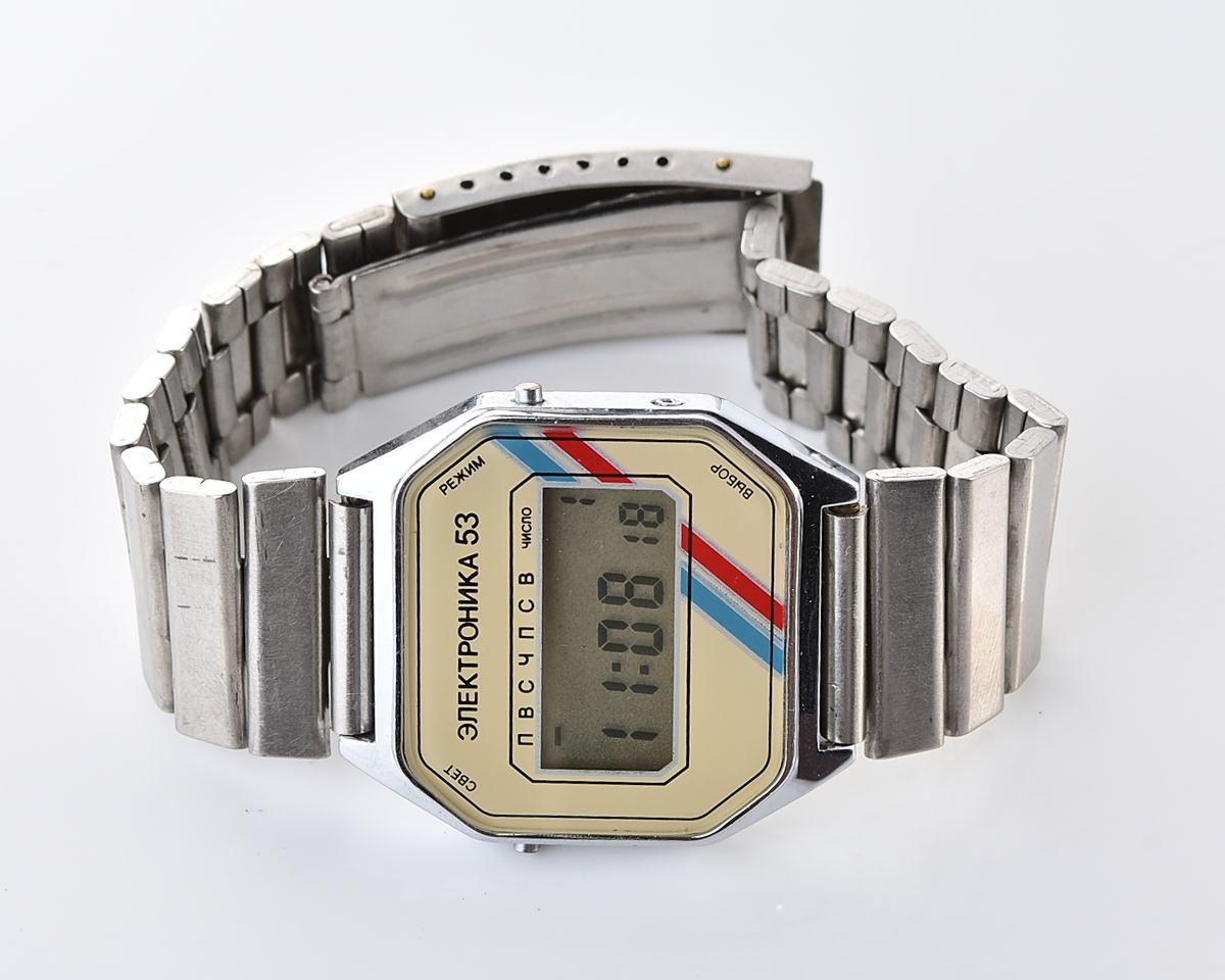 Digital vintage USSR wristwatch Electronika-53 with uncommon mask