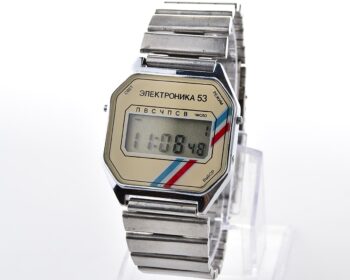 Digital vintage USSR wristwatch Electronika-53 with uncommon mask