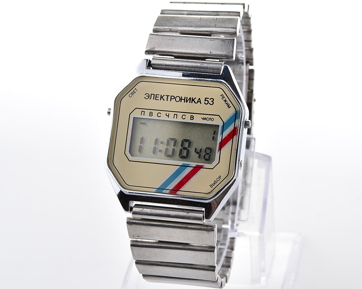 Digital vintage USSR wristwatch Electronika-53 with uncommon mask