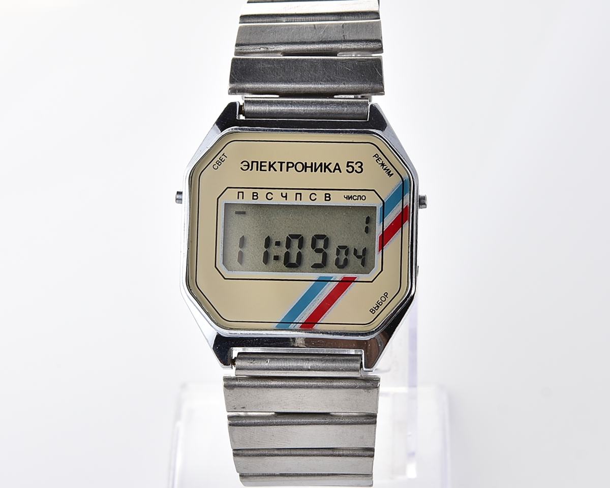 Digital vintage USSR wristwatch Electronika-53 with uncommon mask