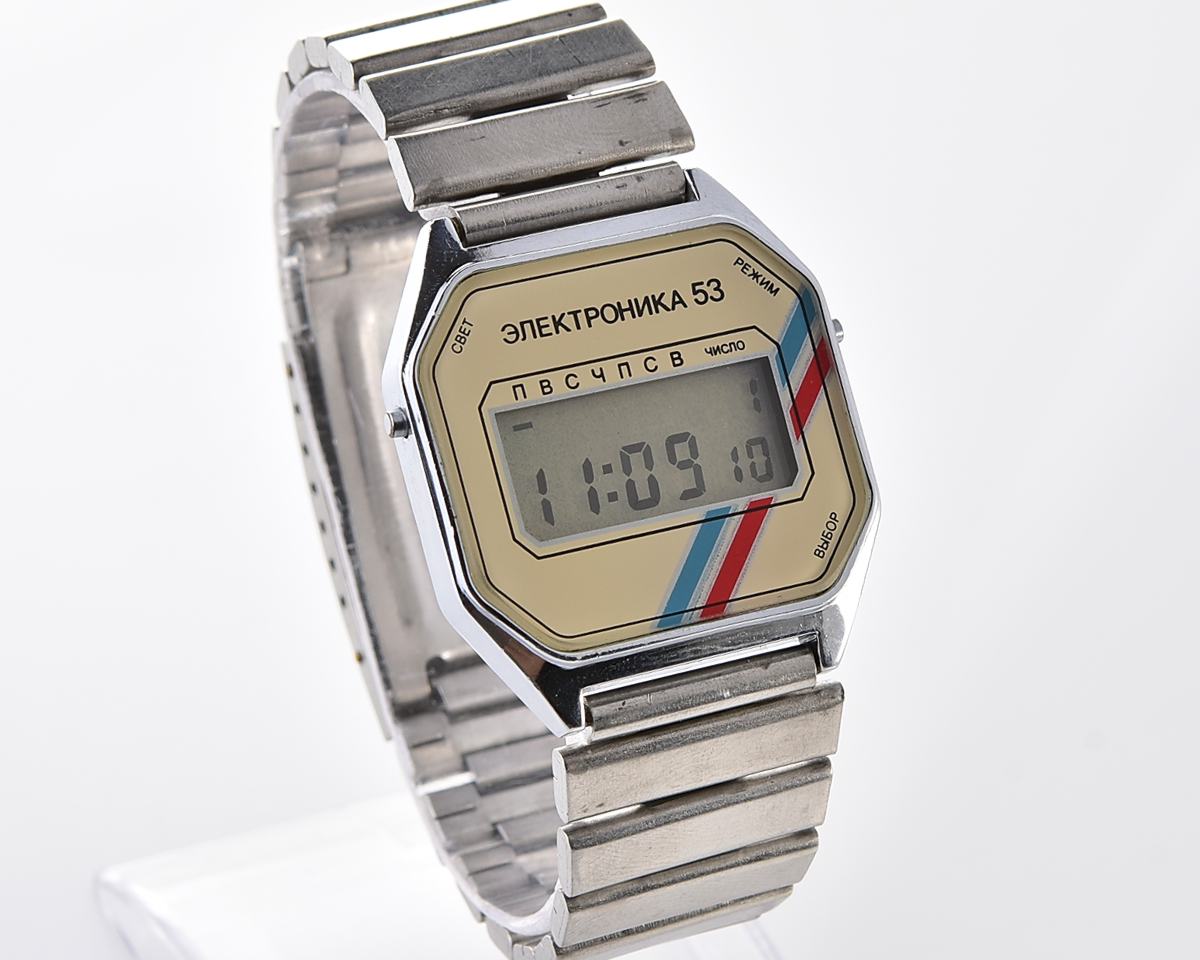 Digital vintage USSR wristwatch Electronika-53 with uncommon mask