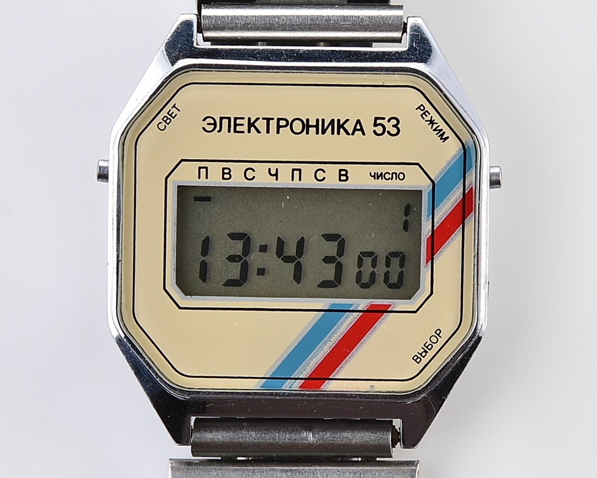 Digital vintage USSR wristwatch Electronika-53 with uncommon mask
