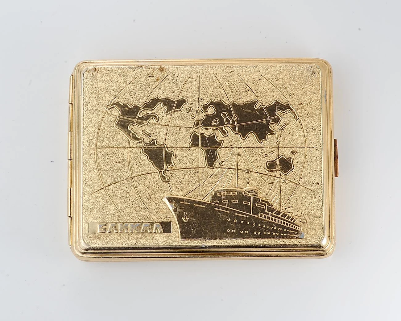 Vintage Soviet "Baikal" Gold-Tone Cigarette Case - USSR Tobacconist Collectible