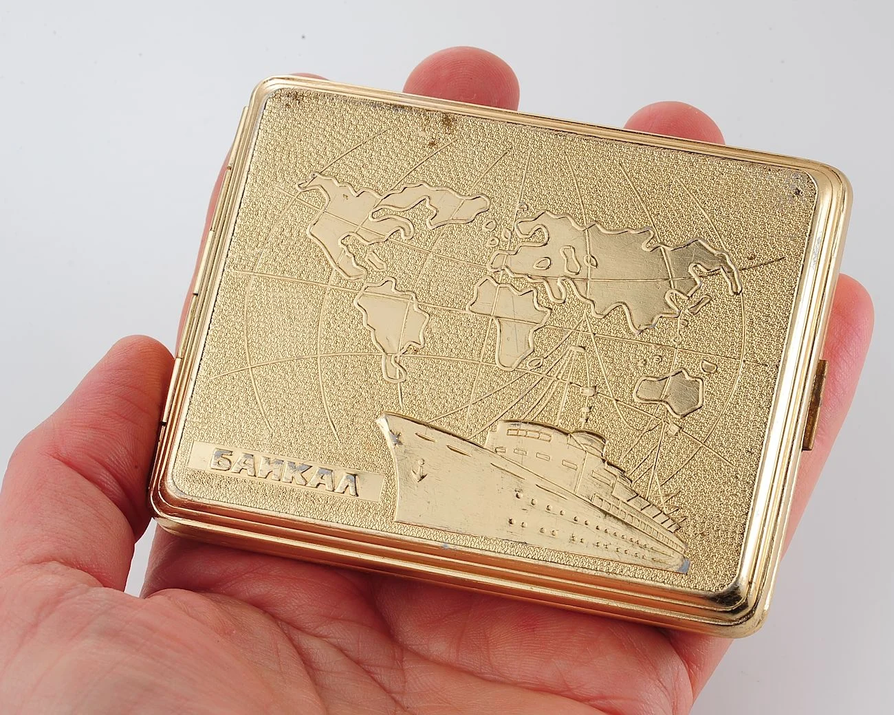 Vintage Soviet "Baikal" Gold-Tone Cigarette Case - USSR Tobacconist Collectible
