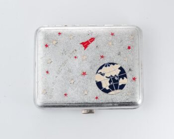 Vintage Space Rocket Vostok-1 metal cigarette box - soviet cosmos exploration era relic
