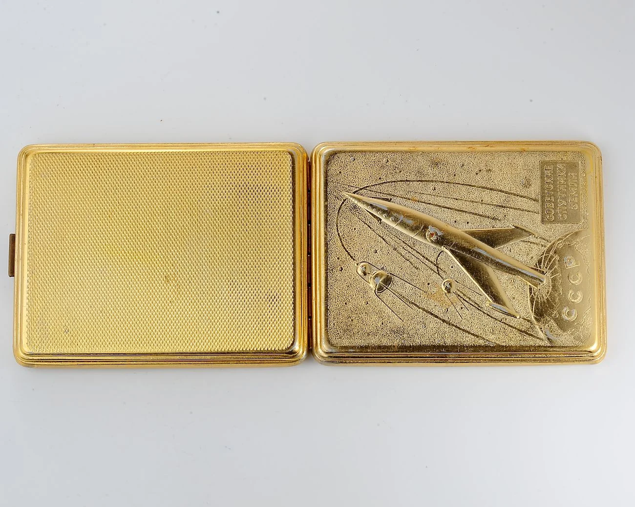 Soviet Satellites(Sputniks) vintage metal cigarette box - Soviet cosmos exploration era relic
