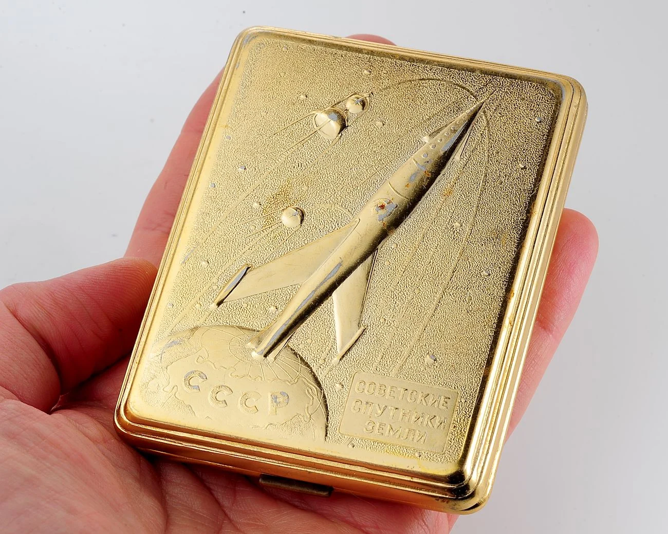 Soviet Satellites(Sputniks) vintage metal cigarette box - Soviet cosmos exploration era relic