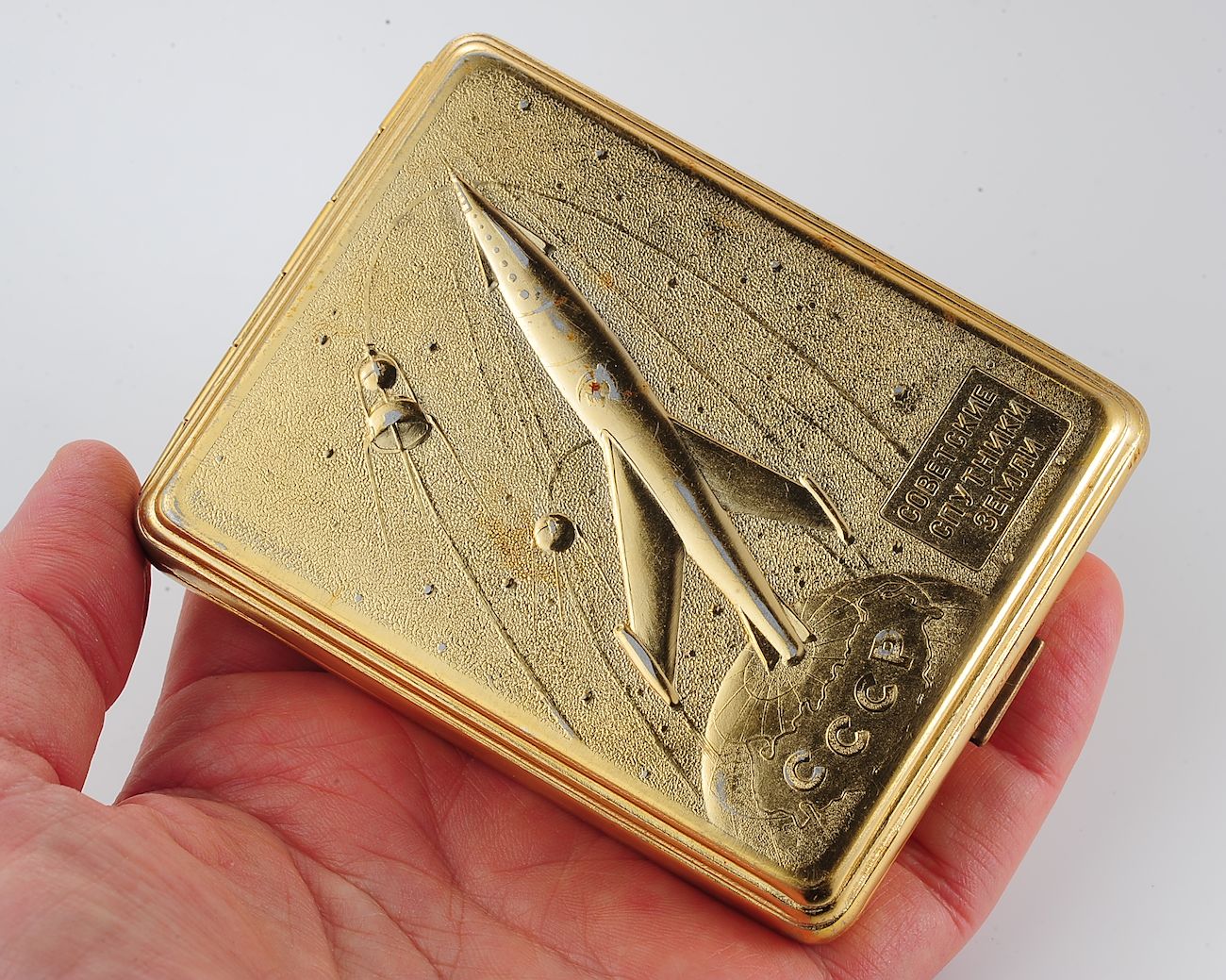 Soviet Satellites(Sputniks) vintage metal cigarette box - soviet cosmos exploration era relic