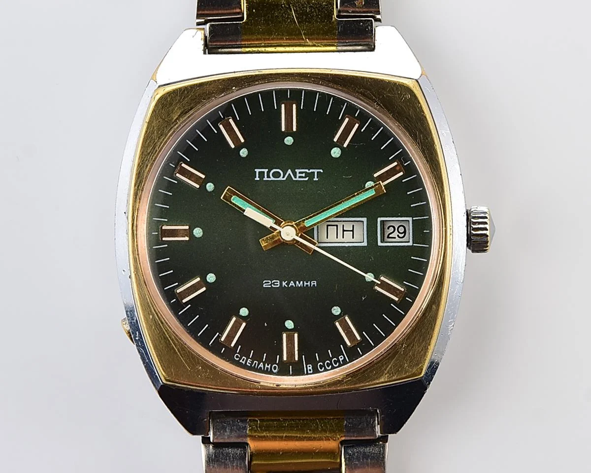 Vintage soviet mechanical Poljot with automatic self winding movement - uncommon version