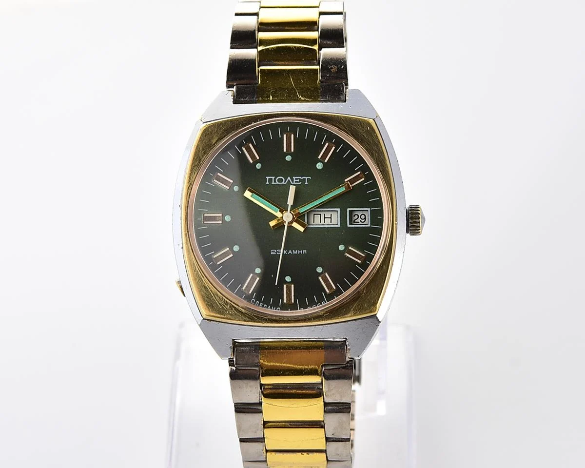 Vintage soviet mechanical Poljot with automatic self winding movement - uncommon version