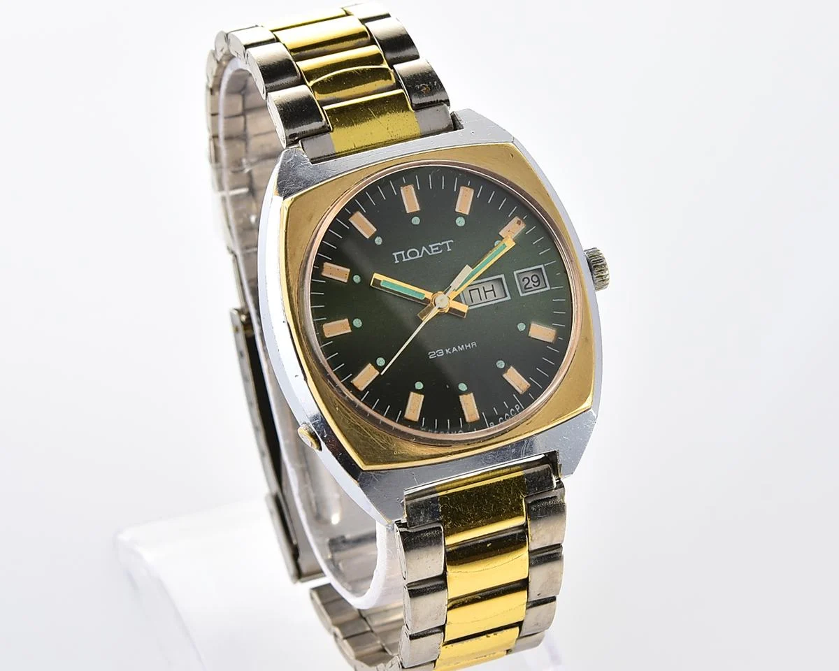 Vintage soviet mechanical Poljot with automatic self winding movement - uncommon version