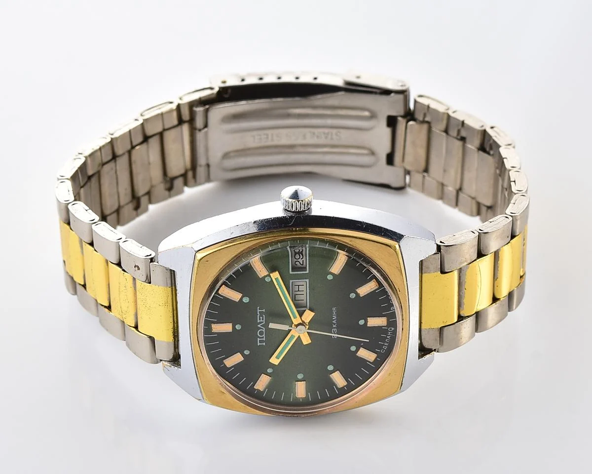 Vintage soviet mechanical Poljot with automatic self winding movement - uncommon version