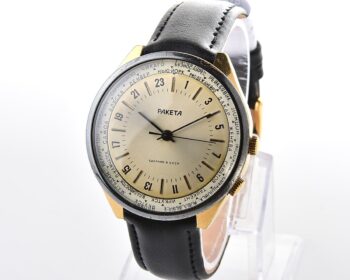Vintage soviet Raketa World Traveler (Goroda) wristwatch with 24 hours 2623.H mechanical movement