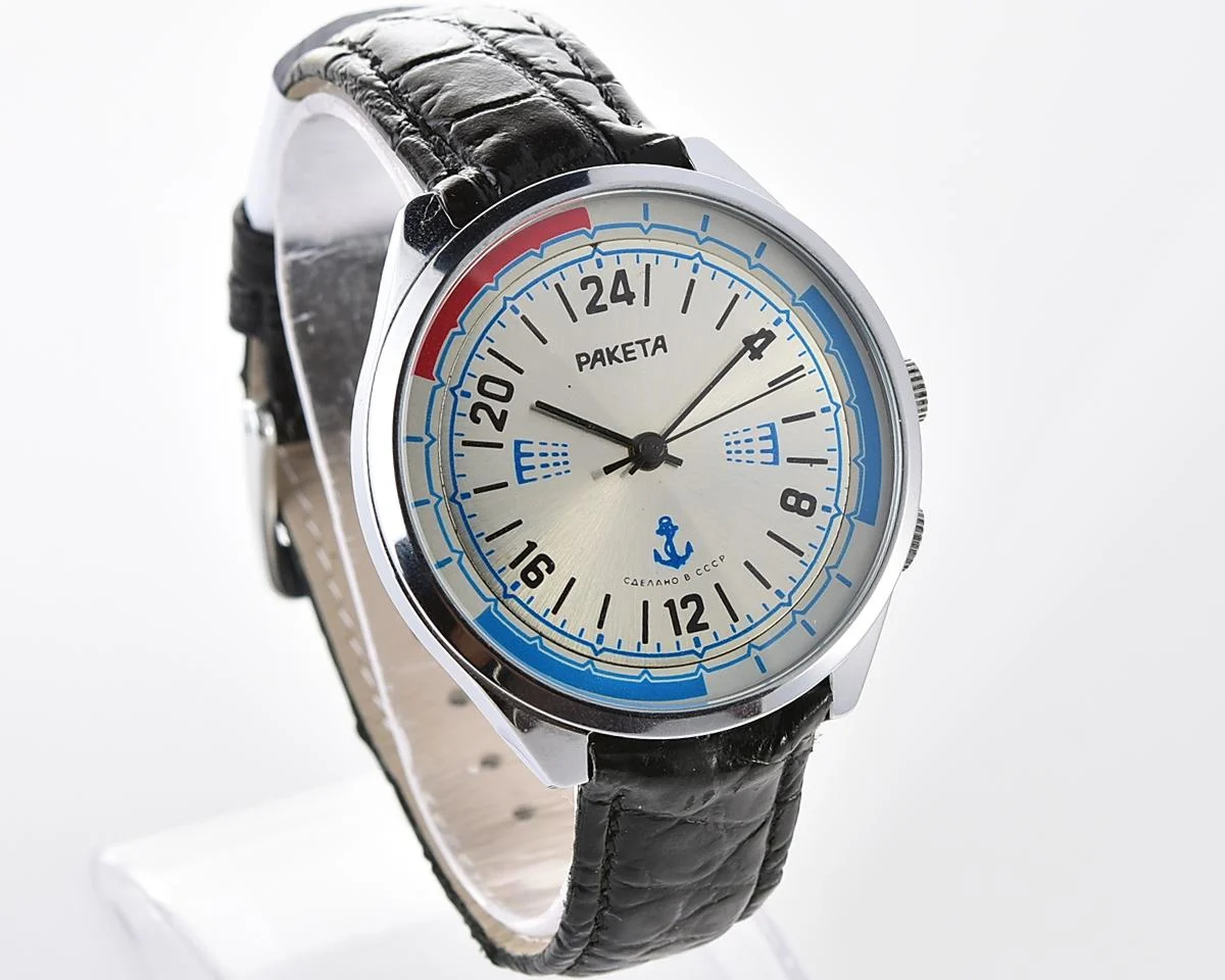 Excellent soviet Raketa wristwatch with 24 hours 2623.H mechanical movement
