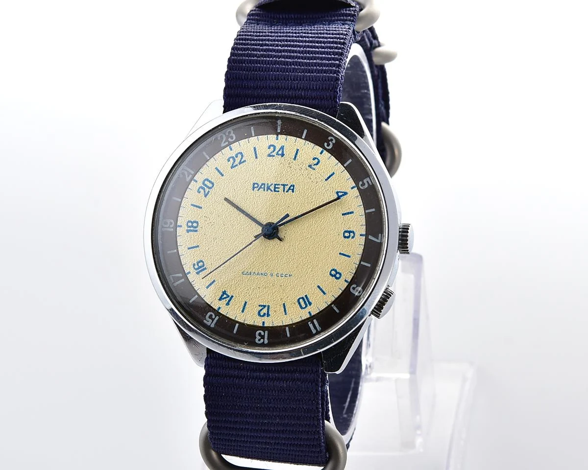 Vintage soviet Raketa watch with 24 hours 2623 mechanical movement