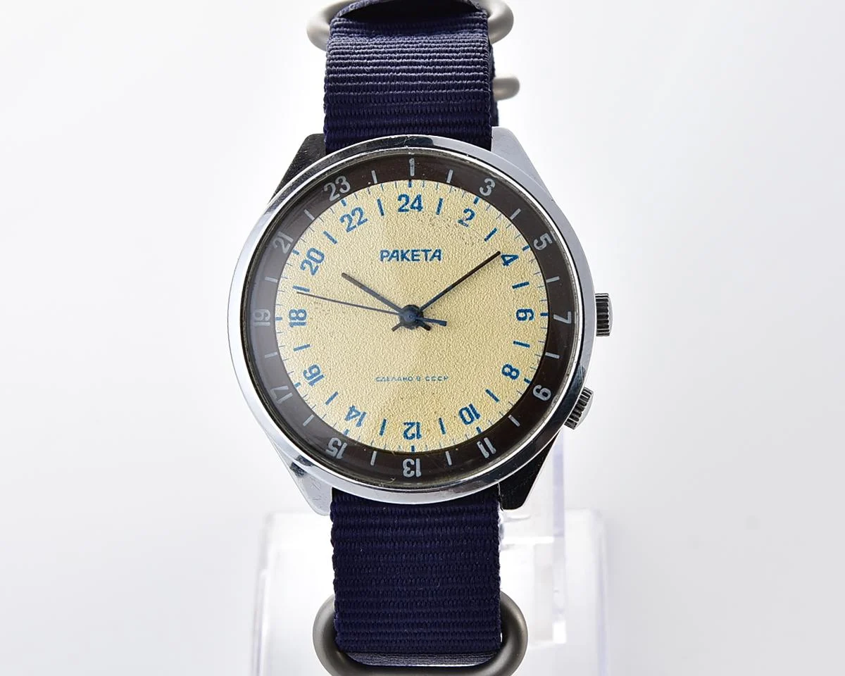 Vintage soviet Raketa watch with 24 hours 2623 mechanical movement