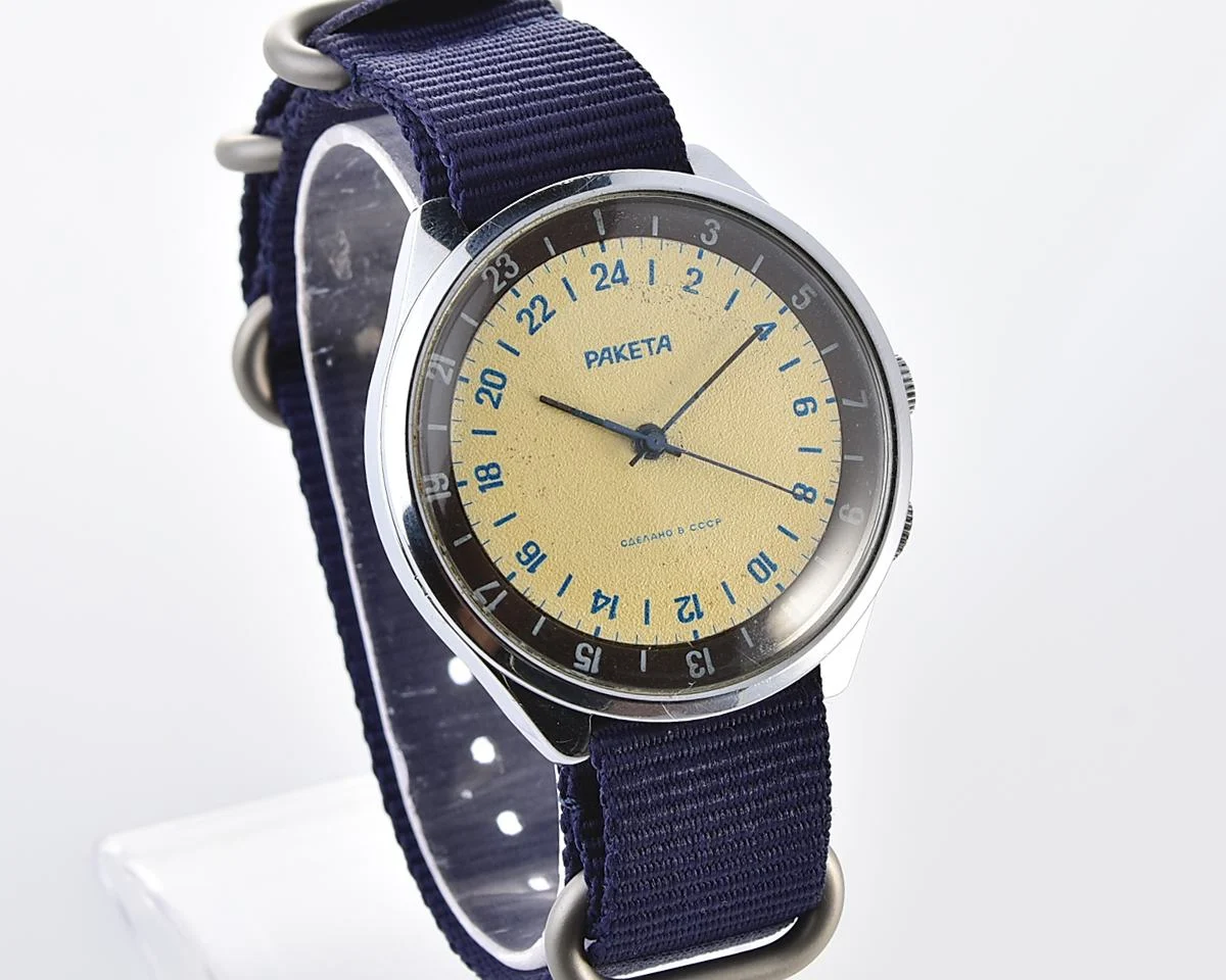 Vintage soviet Raketa watch with 24 hours 2623 mechanical movement