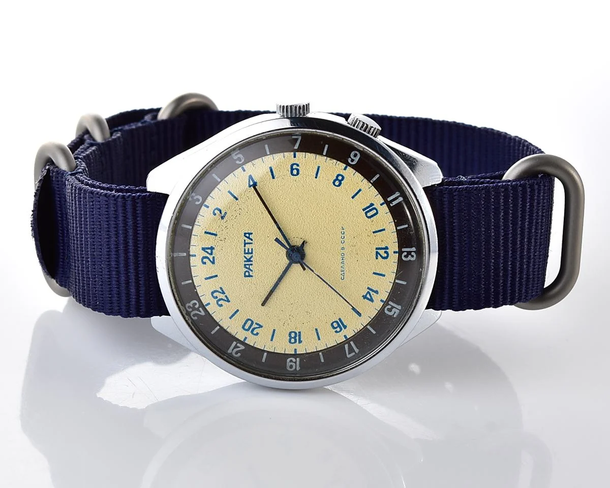 Vintage soviet Raketa watch with 24 hours 2623 mechanical movement