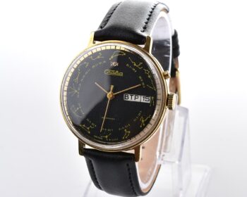 Soviet Slava gold plated mechanical wristwatch with Zodiak signs on the dial