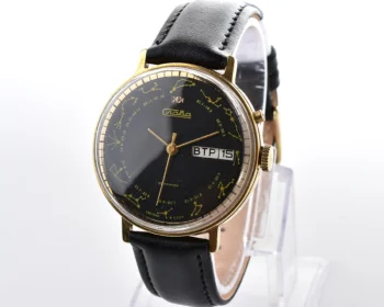 Soviet Slava gold plated mechanical wristwatch with Zodiak signs on the dial