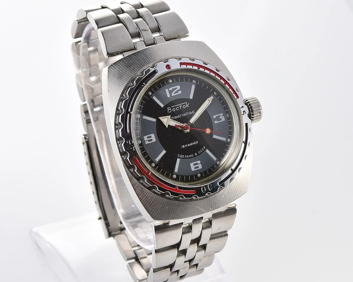 Soviet Vostok Amphibia watch, stainless steel tonneau case