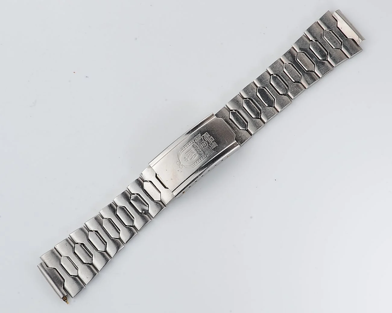 Vintage Soviet stainless steel 18mm watch bracelet with "Zhytomir(city) 1100 years" on the buckle