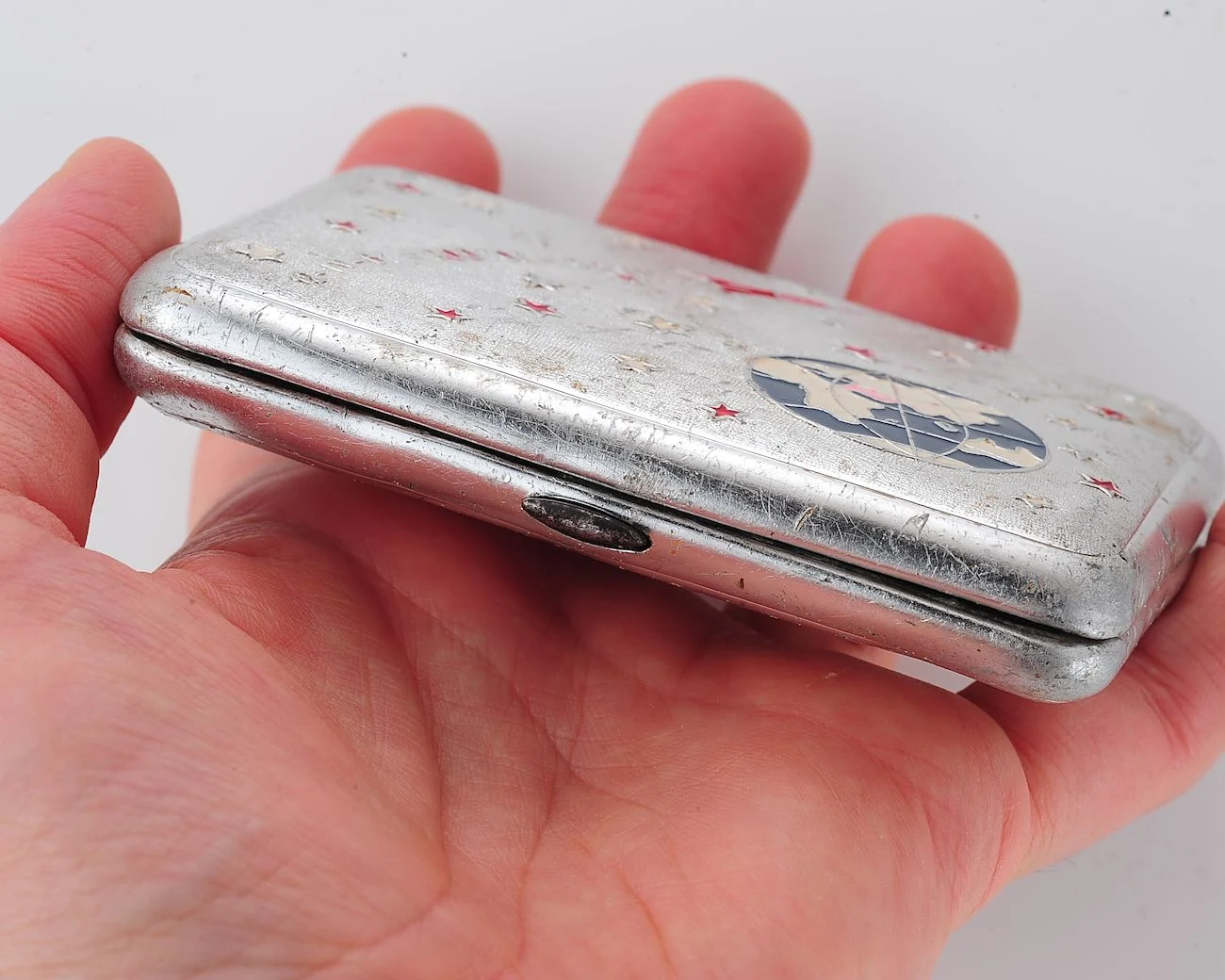 Vintage Space Rocket Vostok-1 metal cigarette box - Soviet cosmos exploration era relic