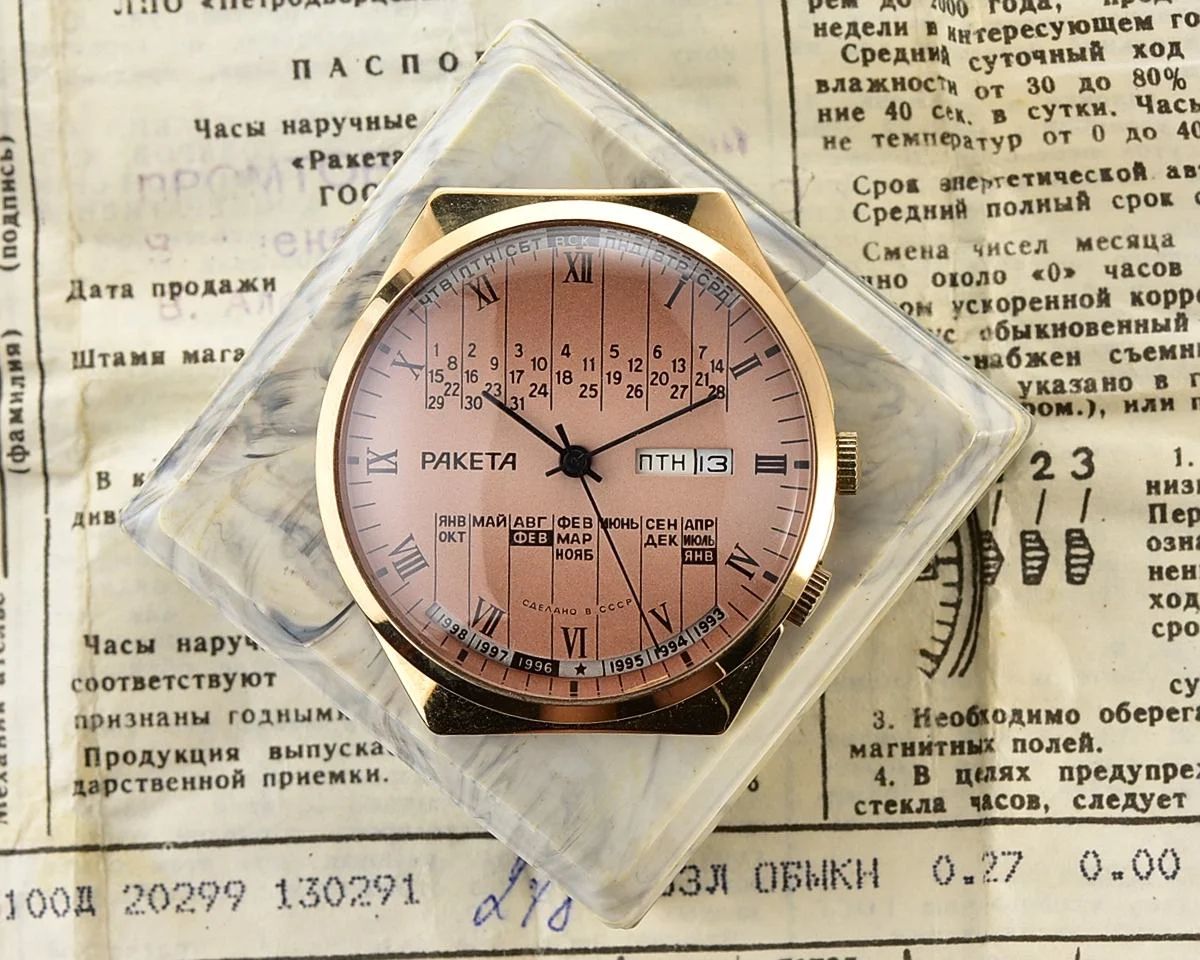 TIME CAPSULE: Vintage Soviet Raketa gold-plated perpetual calendar watch - New Old Stock (NOS)!