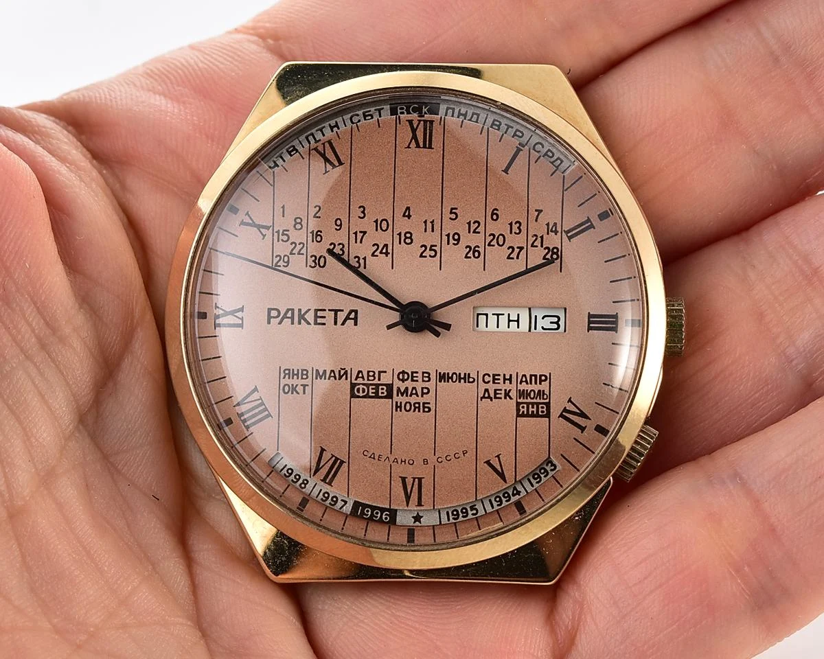 TIME CAPSULE: Vintage Soviet Raketa gold-plated perpetual calendar watch - New Old Stock (NOS)!