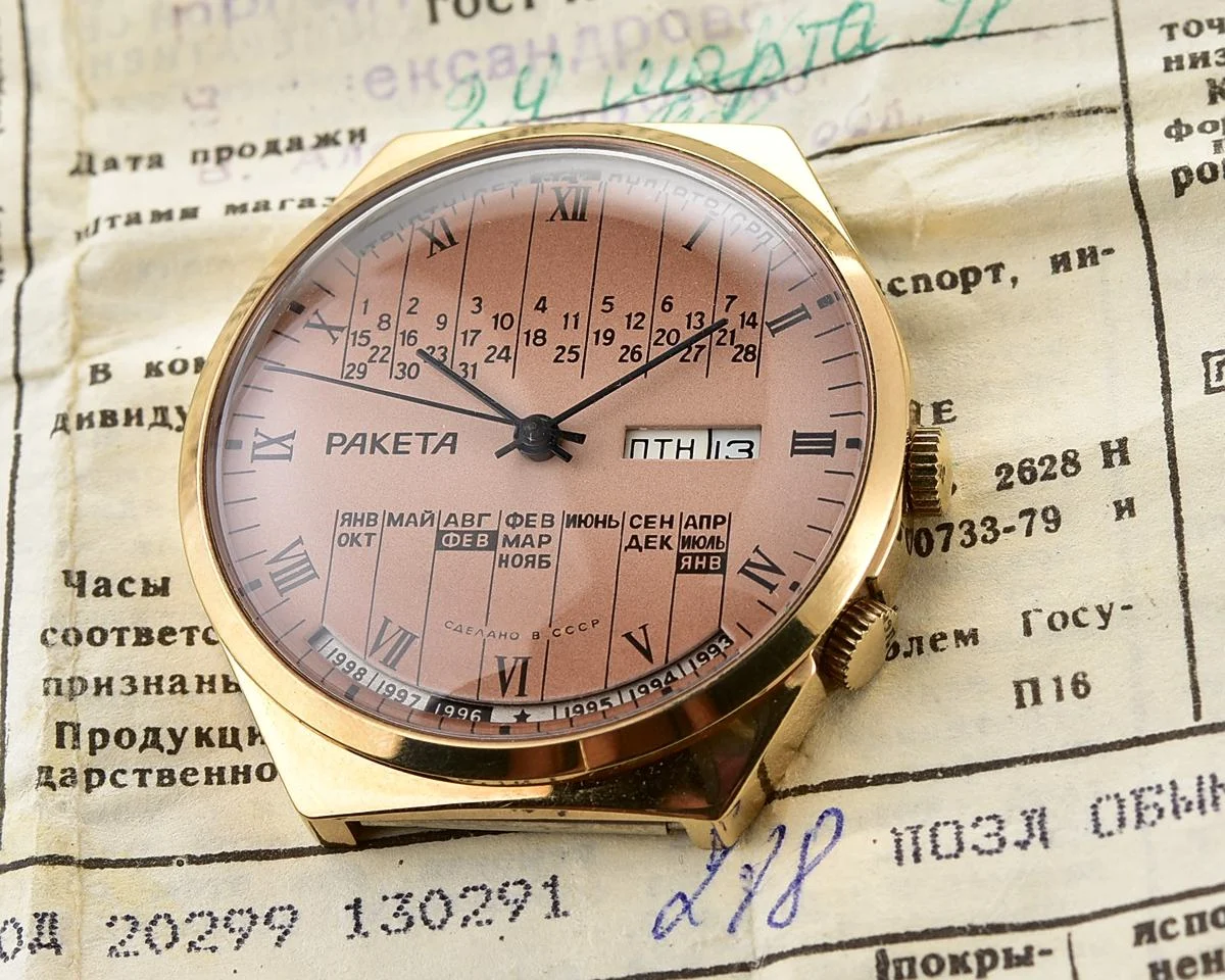 TIME CAPSULE: Vintage Soviet Raketa gold-plated perpetual calendar watch - New Old Stock (NOS)!