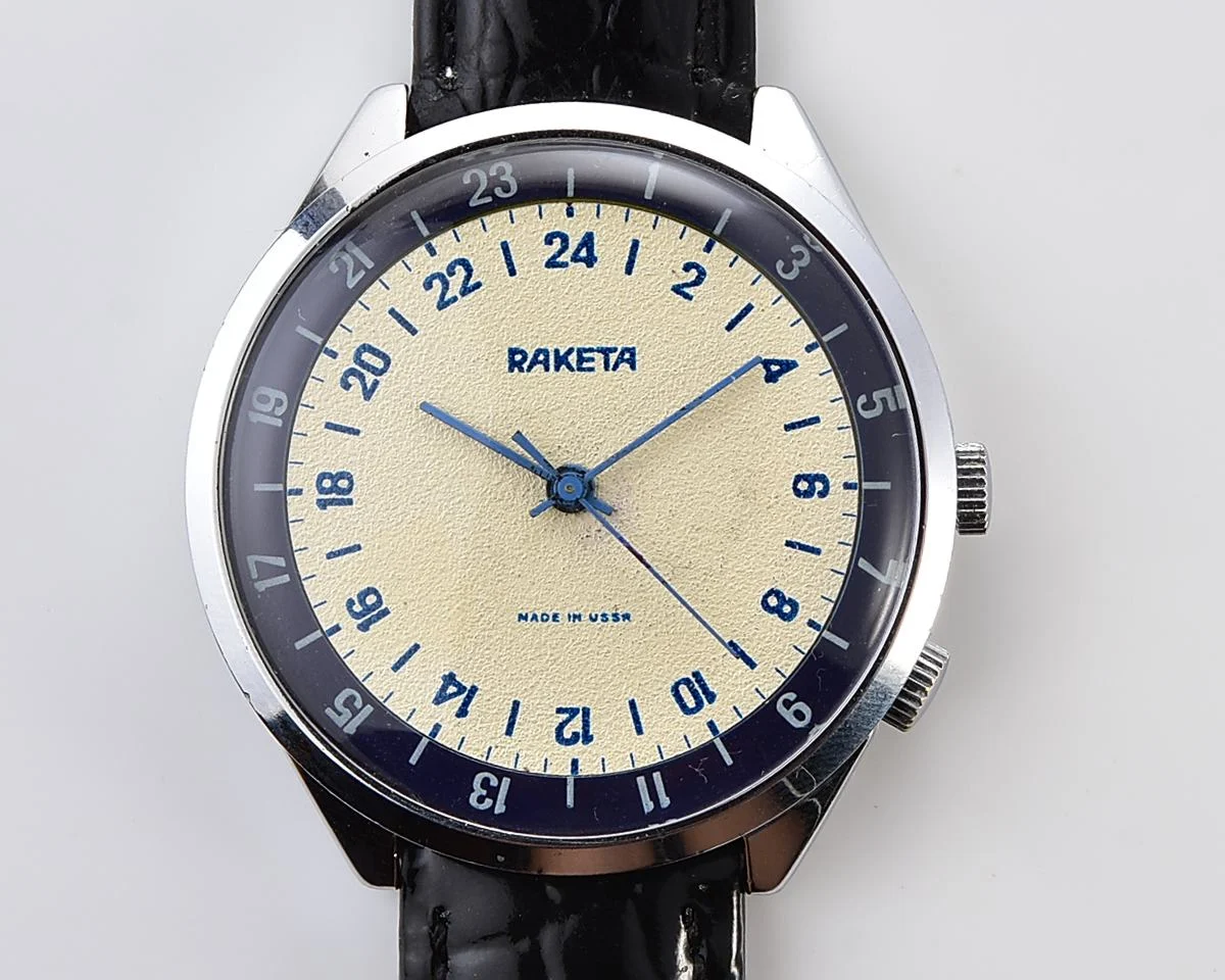 Excellent vintage Soviet Raketa watch with 24 hours 2623 mechanical movement