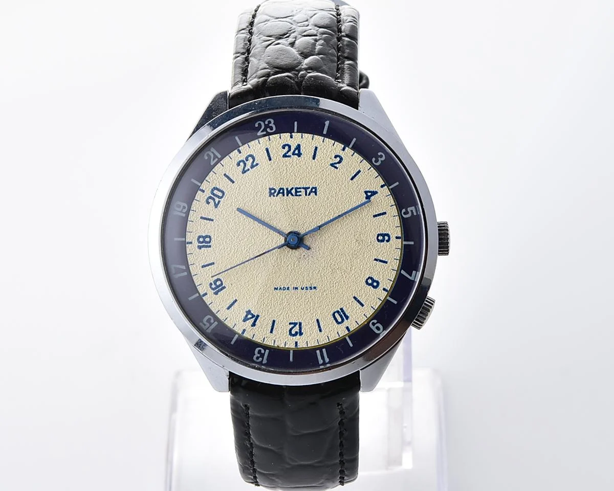 Excellent vintage Soviet Raketa watch with 24 hours 2623 mechanical movement