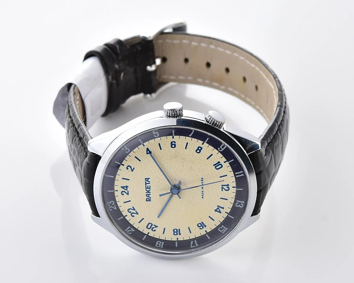 Excellent vintage Soviet Raketa watch with 24 hours 2623 mechanical movement
