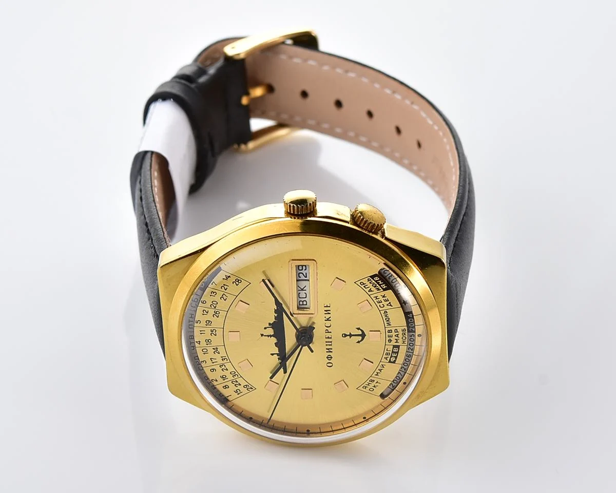 Soviet Officer's Raketa gold-plated perpetual calendar mechanical watch