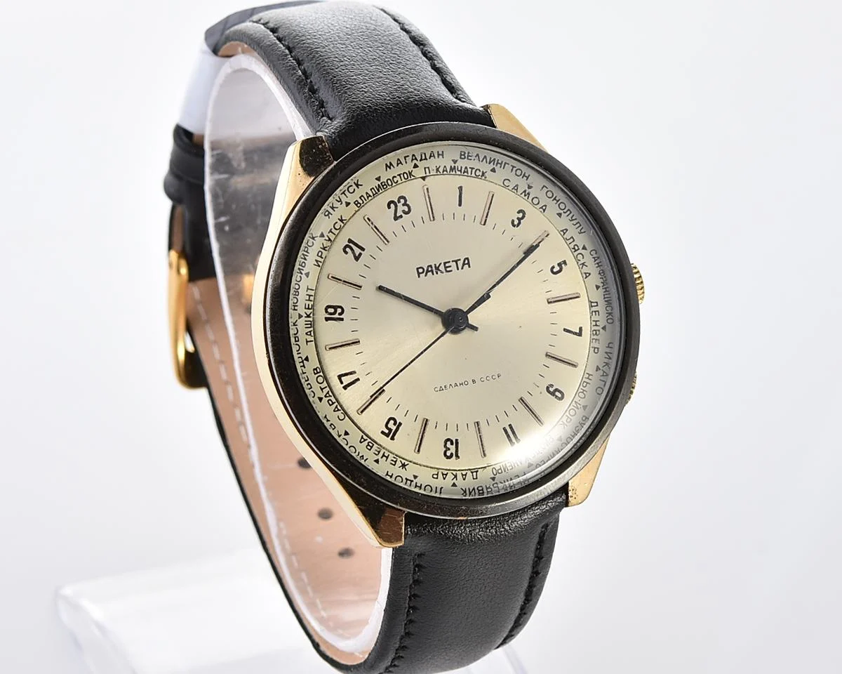 Vintage Soviet Raketa World Traveler (Goroda) wristwatch with 24 hours 2623.H mechanical movement