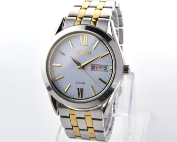Effortless Elegance: Seiko Solar Two-Tone Day-Date Dress Watch with ice-blue dial