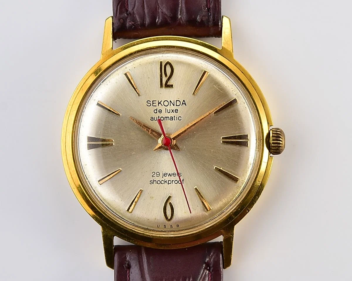 Vintage Soviet gold-plated mechanical Sekonda (Poljot De Luxe) with automatic self-winding movement
