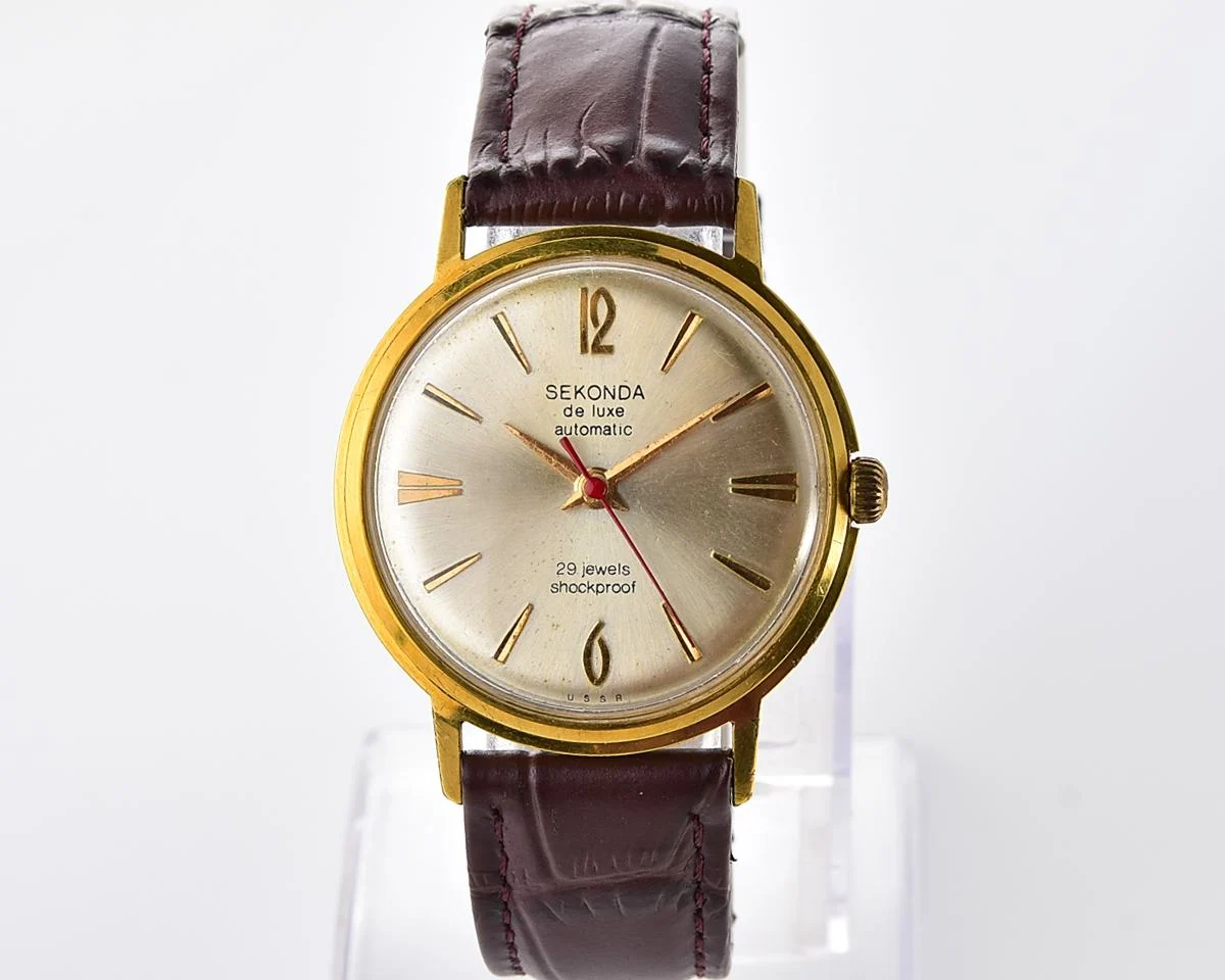 Vintage Soviet gold-plated mechanical Sekonda (Poljot De Luxe) with automatic self-winding movement