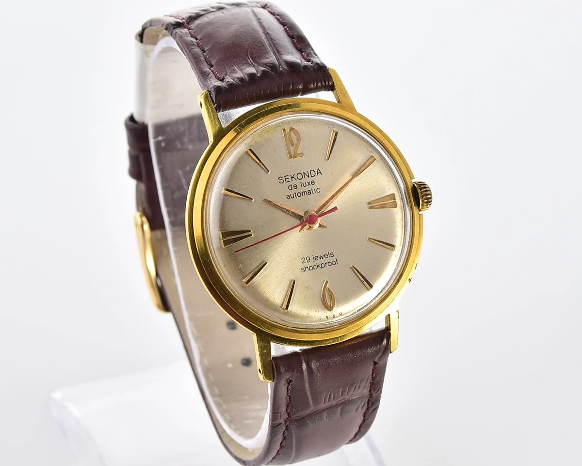 Vintage Soviet gold-plated mechanical Sekonda (Poljot De Luxe) with automatic self-winding movement