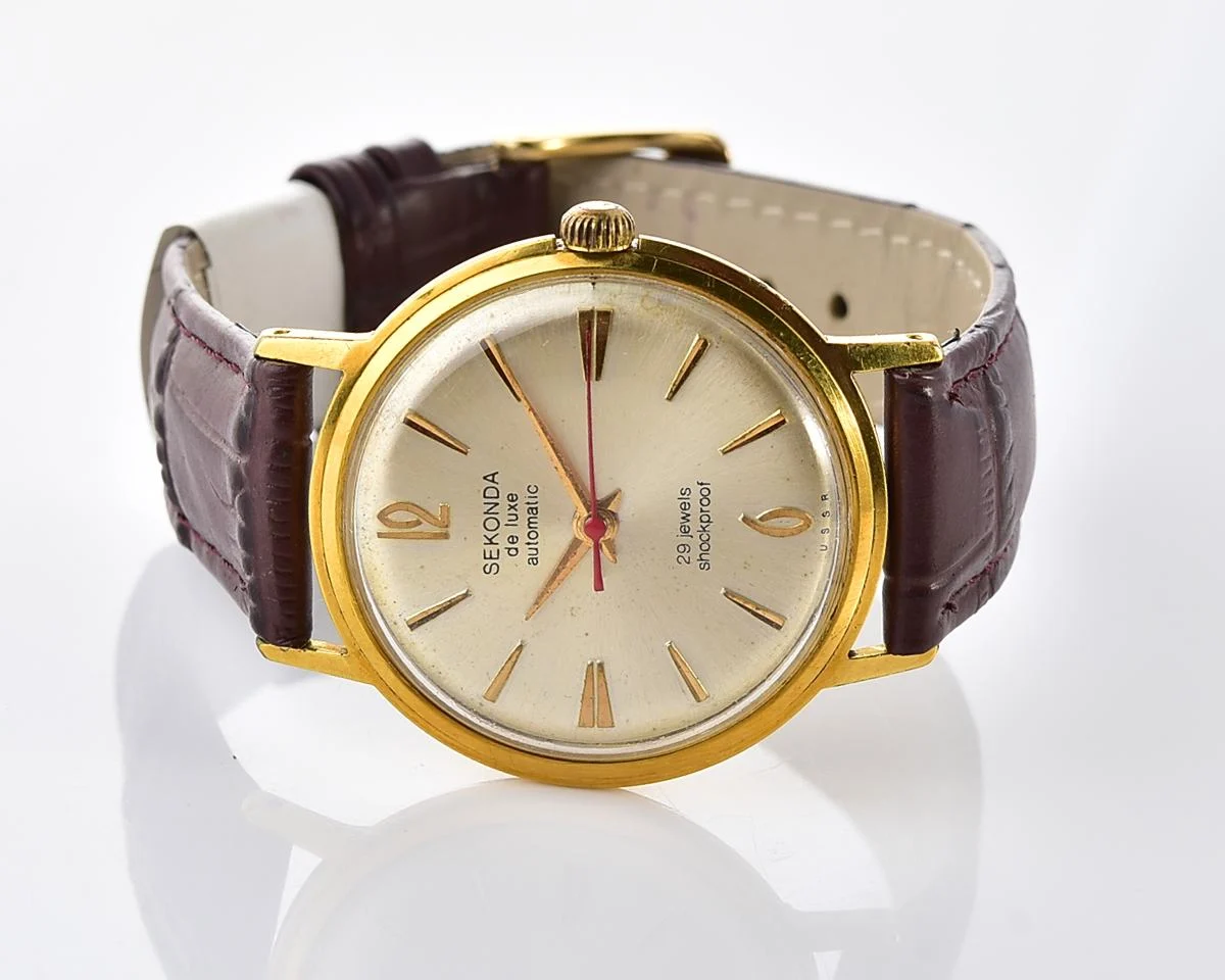 Vintage Soviet gold-plated mechanical Sekonda (Poljot De Luxe) with automatic self-winding movement